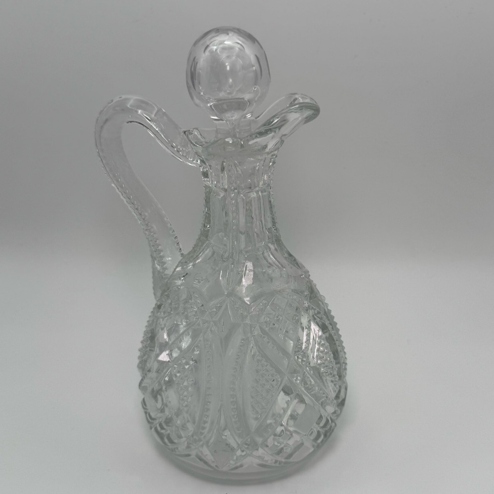 Vintage Pressed Glass Cruet with Stopper – Clear Oil & Vinegar Bottle